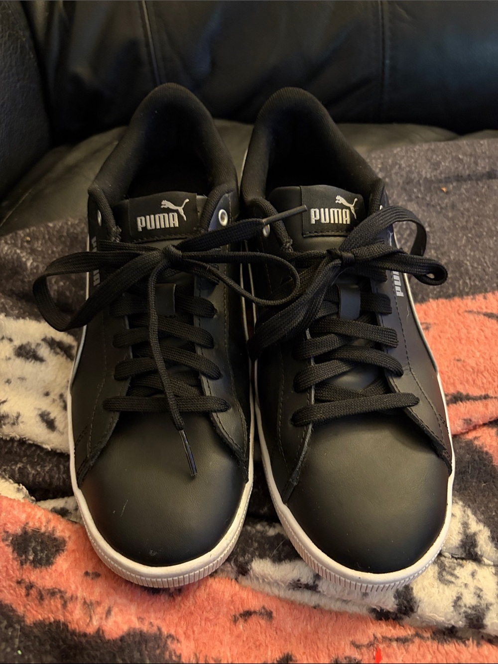 Puma Leather Women’s Black Low-Top Sneakers with White Sole
